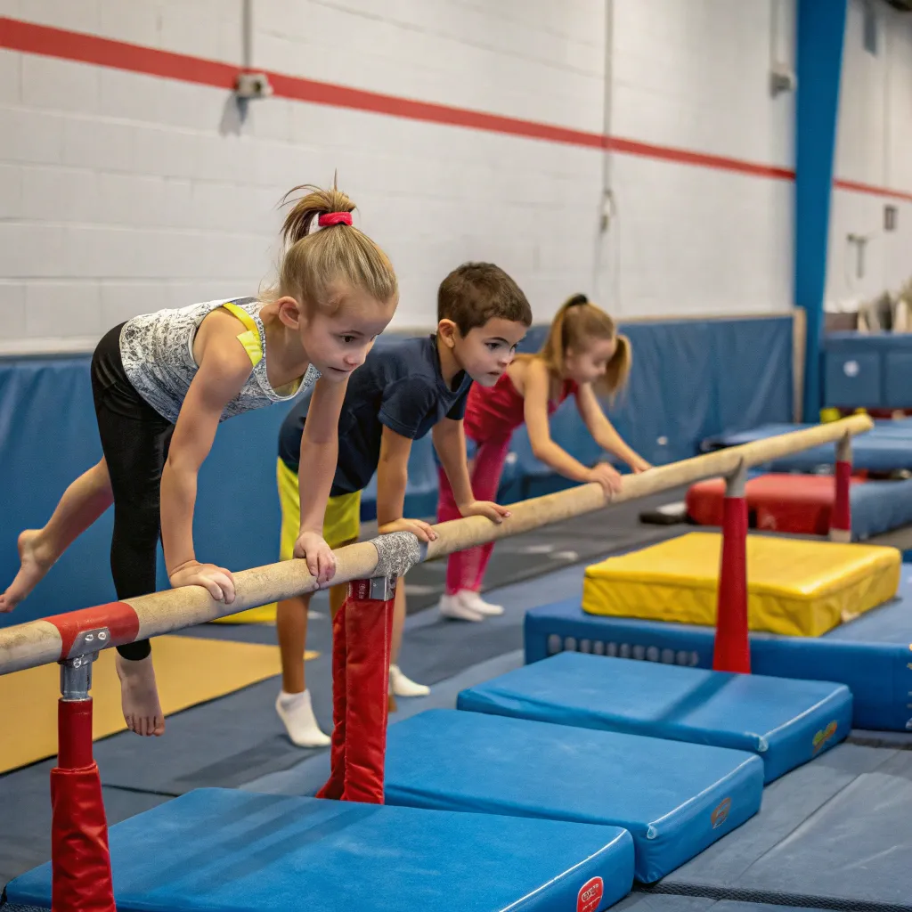 Children doing gymnastics at beginner level