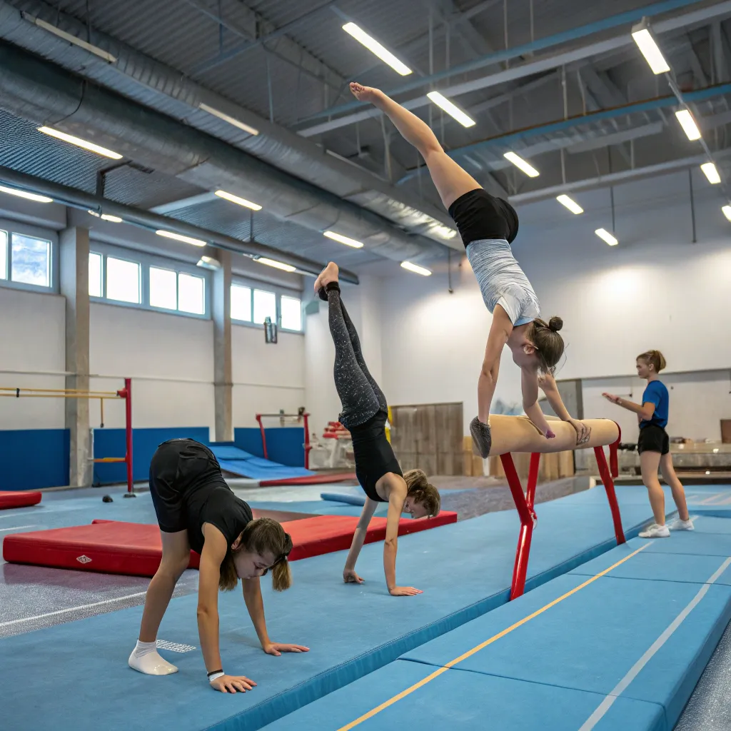 Teens practicing gymnastics